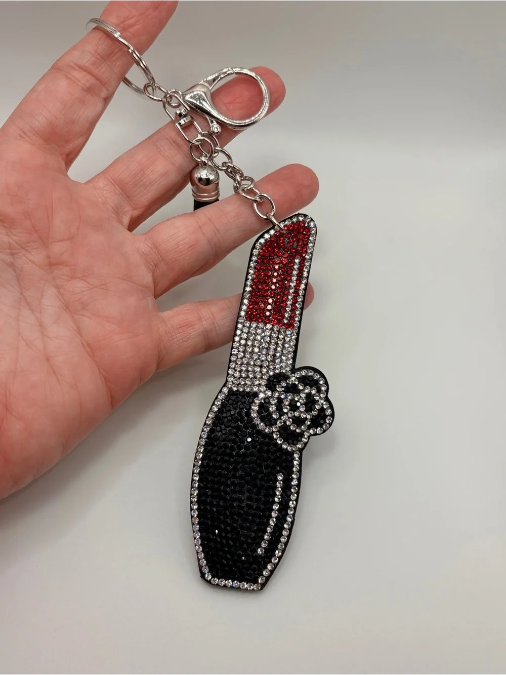 Sparkling Lipstick Keychain Charm - Red & Black